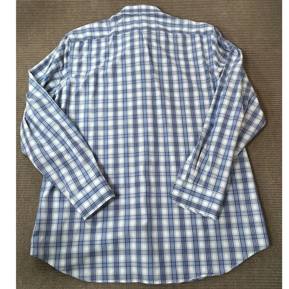 Banana Republic Men XL Blue White Plaid Non-Iron Slim Fit Cotton Button Up Shirt